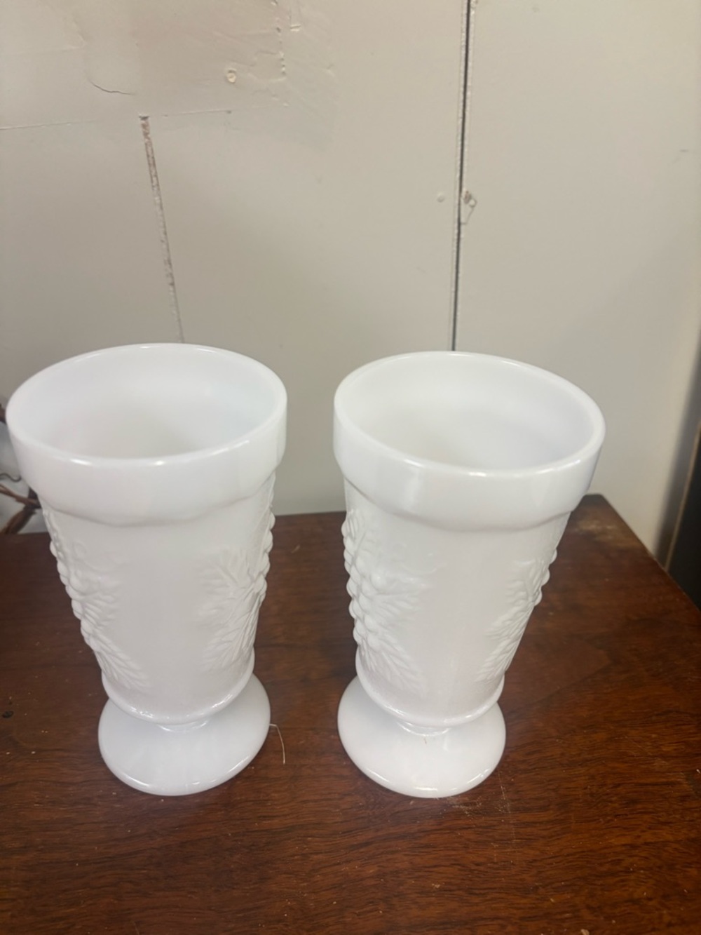 Classic White Milk Glass Pedestal Vases - Set of 2